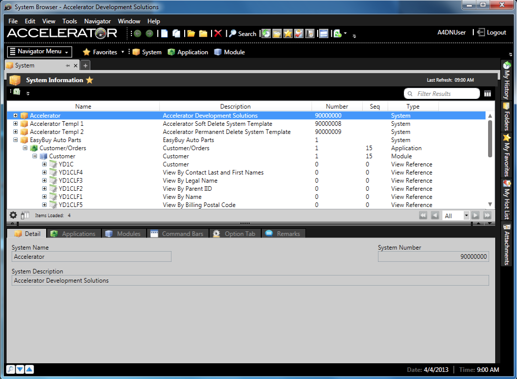 Accelerator Maintenance UI Showing System Tree View